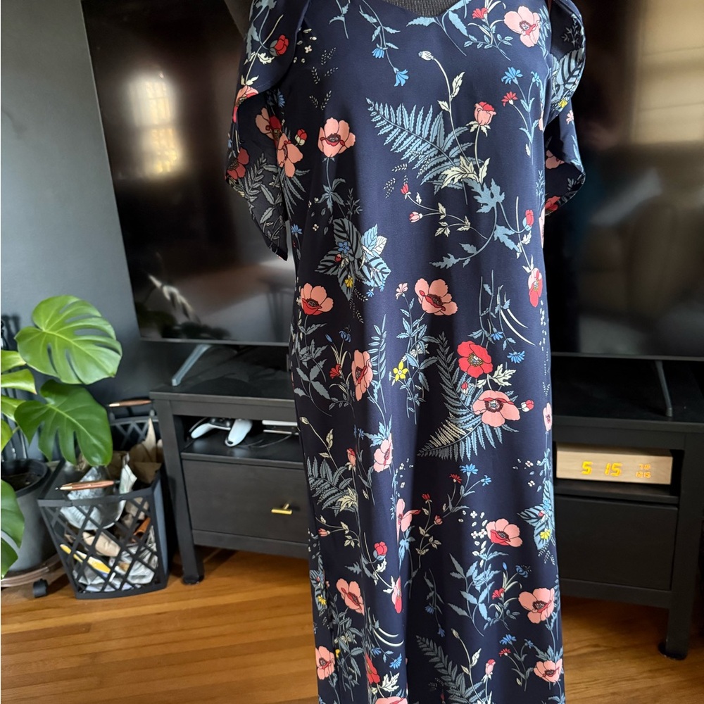 Monteau Navy Dress with Floral Design